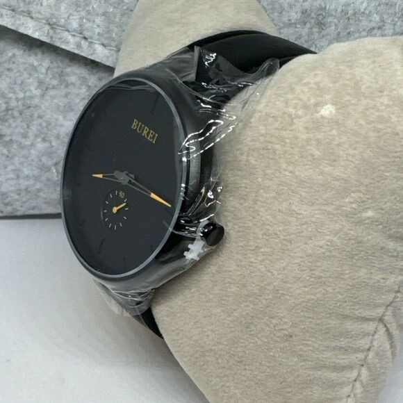 Burei S-6024M Men Black Leather Strap Analog Fashion Minimalist Watch YAY124 - Picture 3 of 12